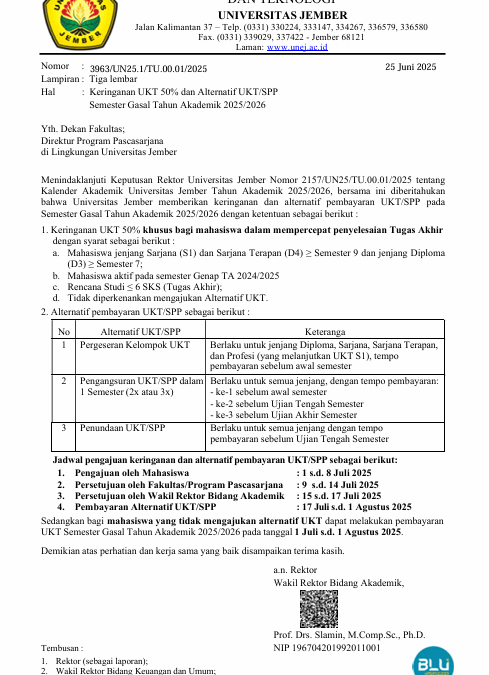 Kabar Gembira! Unej Beri Keringanan UKT 50% dan Berbagai Skema Pembayaran Semester Gasal 2025/2026