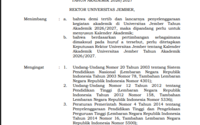 Menyambut Semester Baru, UNEJ Rilis Kalender Akademik Gasal 2026/2027
